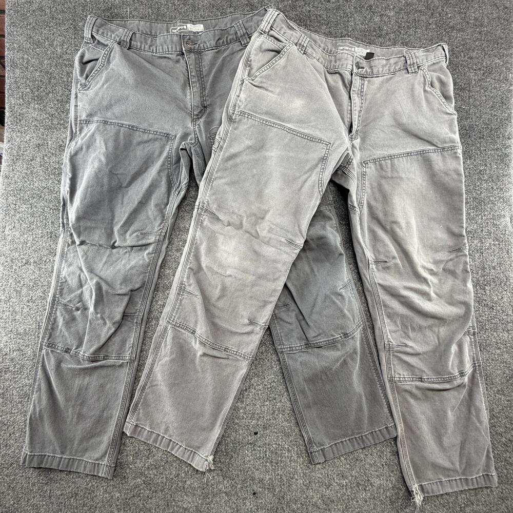 2x Lot Carhartt Double Front Pants Mens 38x30 Gray Rugged Flex Utility Work
